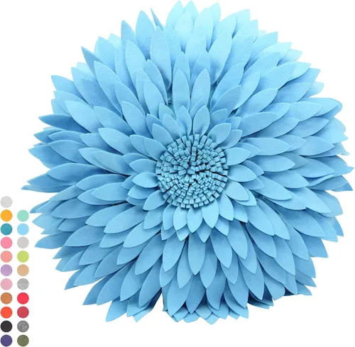 Miniatura 25 de Almohada decorativa 3D de flores de margarita, manta de girasol de 14.5 x 13 pulgadas, decoración redonda para el hogar para sofá y cama