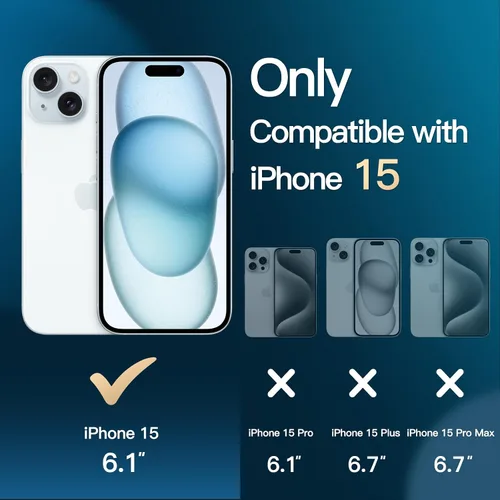 Miniatura 2 de JETech Funda 5 en 1 para iPhone 15 de 6.1 pulgadas con 2 protectores de pantalla de vidrio templado y protector de lente de cámara, no se pone