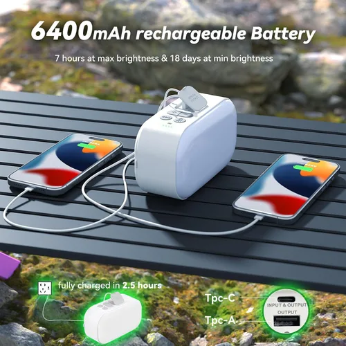 Miniatura 6 de Linterna de camping, linterna LED recargable de 6400mAh, con 4 modos de luz, luz de tienda de campaña de 1000 lm y lámpara de manivela