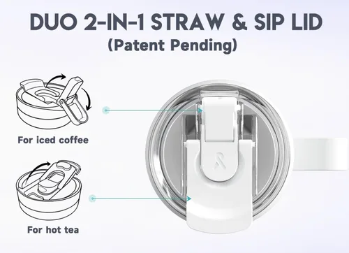 Miniatura 5 de Meoky Vaso de viaje de acero inoxidable de 40 onzas con asa, taza de viaje de acero inoxidable con tapa para sorber 2 en 1, taza de café aislada al