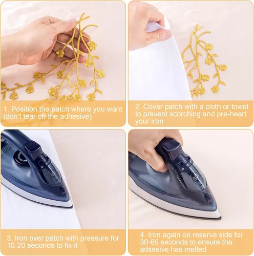 Miniatura 2 de OIIKI Adornos dorados para vestidos, 2 piezas, parches bordados de ciruela, apliques de tela de encaje floral, parche bordado para manualidades