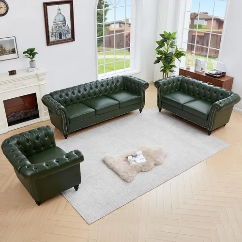 Miniatura 27 de QHITTY Juego de 2 piezas para sala de estar, Sofá Seccional Chesterfield Silla Contemporáneo Tapizado de Terciopelo Loveseat Juego de Sofás