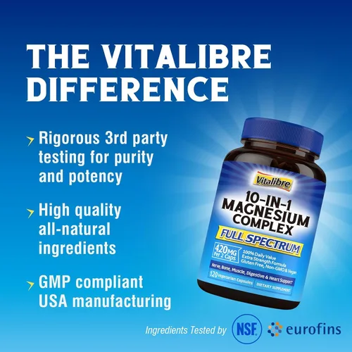 Miniatura 8 de Complejo de magnesio 10 en 1, 120 cápsulas veganas y vitamina B12 sublingual 5000 mcg, 90 mini tabletas de disolución rápida