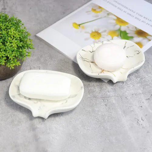 Miniatura 8 de Jabonera con textura de mármol de cerámica, ranura autodrenante, portátil para ducha, baño y fregadero de cocina