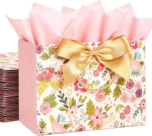 Miniatura 10 de Paquete de 4 bolsas de regalo negras extra grandes, bolsas de regalo grandes con papel de seda, 16 x 6 x 12 pulgadas, bolsas de regalo para pequeñas