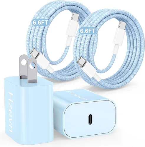 20W USB C Fast Charging for iPhone 17 Air/16/15 Pro Max,3Pack Colorful Mixed Charger Block with Braided Long USB C to C Cables (6/6ft) Compatible