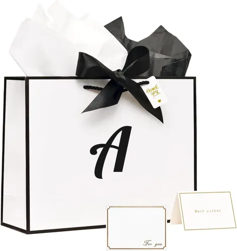 ANFENG Bolsa de regalo de cumpleaños personalizada para mujeres con papel de seda y tarjeta, bolsa de papel inicial de Acción de Gracias de boda con