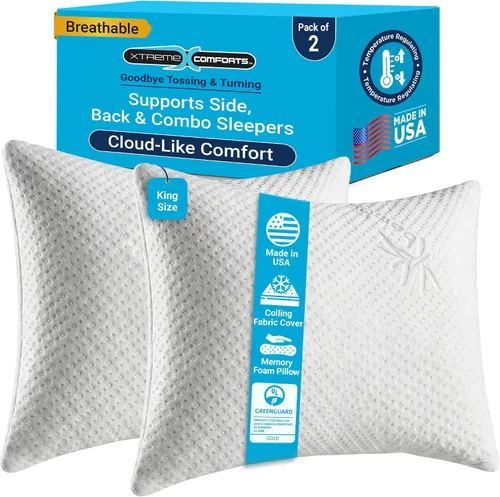 Miniatura 15 de Xtreme Comforts Almohadas de cama para dormir (paquete de 2) Almohadas ajustables de espuma viscoelástica triturada con funda de enfriamiento
