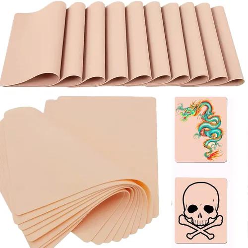 Miniatura 9 de Kit de 40 piezas de papel de piel de tatuaje, pieles falsas de 0.051 pulgadas y papel de transferencia para practicar, incluye 10 piezas de pieles