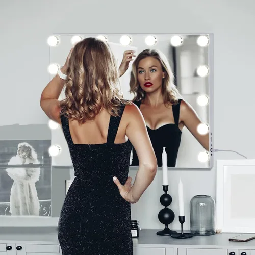 Miniatura 7 de FENCHILIN Espejo de tocador con luces, espejo de maquillaje iluminado al estilo Hollywood con 15 bombillas LED regulables para vestidor