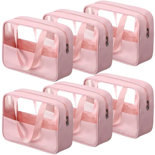 Reginary 6 bolsas de maquillaje transparentes grandes, organizador de artículos de tocador con cremallera y correa de asa, bolsa de cosméticos