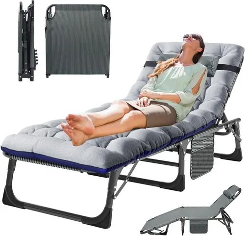 Miniatura 16 de MOPHOTO Silla de Descanso Plegable de 5 Posiciones, Catre Plegable, Silla de Descanso Portátil para Exteriores para Bronceado Solar, Perfecta