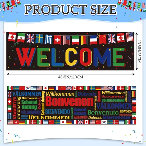 Miniatura 2 de Panelee 2 pancartas de bienvenida internacionales de 13.8 x 43.3 pulgadas, banderas del mundo de poliéster, banderas de país, decoración para Negro