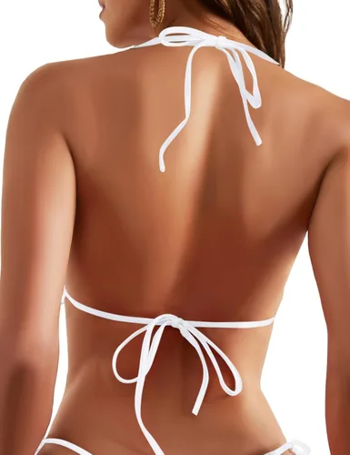 Miniatura 3 de Top de bikini triangular para mujer, sexy, halter, push up, acolchado, parte superior de traje de baño