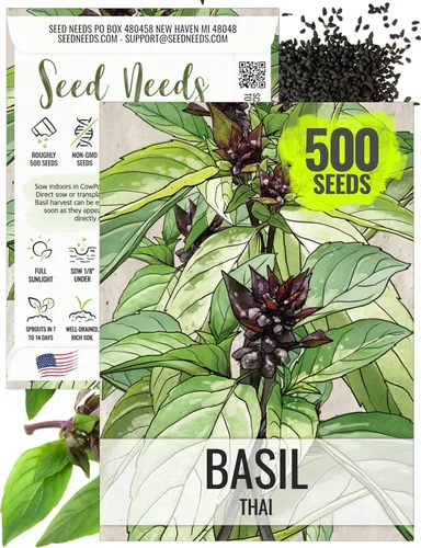 Seed Needs Semillas de albahaca para plantar hierbas de albahaca tailandesa, sin OMG y semillas de hierbas sin tratar para cultivar un jardín