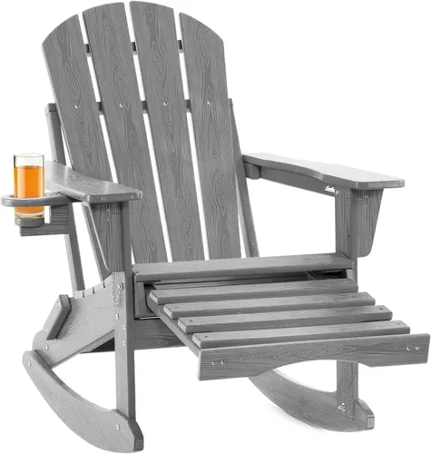 Miniatura 9 de Mecedora plegable Adirondack, silla de patio multifuncional 4 en 1 con otomana retráctil, silla de exterior con textura de madera, silla de césped