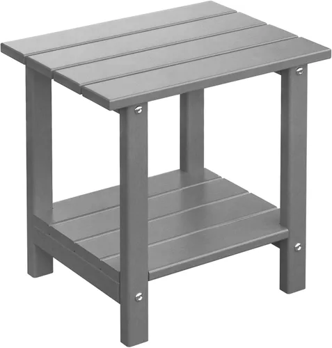Miniatura 17 de Mesa auxiliar redonda de 2 niveles para exteriores con veta similar a la madera, mesa auxiliar Adirondack de HDPE para patio, mesa auxiliar Azul