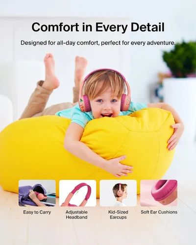 Miniatura 6 de Belkin SoundForm Mini con estuche - Auriculares inalámbricos Bluetooth para niños con vida útil de batería de 30H, límite de volumen seguro de 85dB