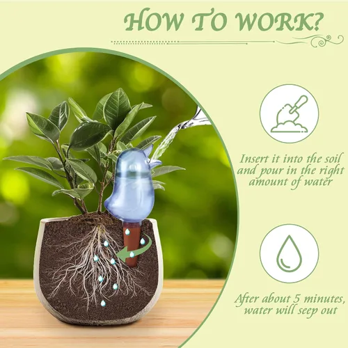 Miniatura 2 de Paquete de 4 picos de riego automático, globos de riego para plantas de interior, picos de riego automático en forma de pájaro, dispositivos de Azul