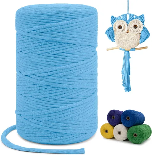 Miniatura 50 de Cuerda de macramé de una sola hebra de 0.197 in x 110 yardas, cuerda de macramé de algodón natural de 0.197 in, cuerda de algodón grueso para colgar