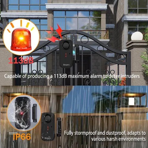Miniatura 2 de Alarma de seguridad personal impermeable para puerta/ventana, IP66 resistente al agua con control remoto, 113 dB, modo alarma/timbre, espaciado