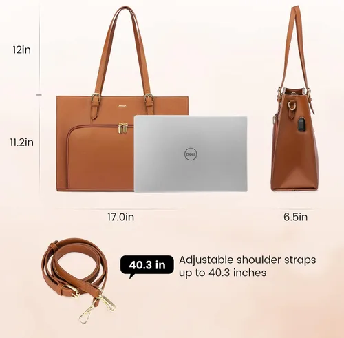 Miniatura 7 de LOVEVOOK Bolsa para laptop de 15.6 pulgadas para mujer, impermeable, con puerto de carga USB, maletín de mano y hombro de cuero sintético, bolsa
