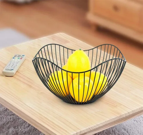 Miniatura 2 de Cesta de Frutas 7UYUU para Encimera de Cocina, Tazón de Producción de Metal Negro Moderno de Alambre de 10 Pulgadas para Frutas y Vegetales (Curvado)