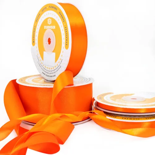 Miniatura 5 de Cinta de satén naranja, 1/4 pulgadas x 50 yardas, color sólido de doble cara, rollo de cinta gruesa y duradera, 100% poliéster para envolver