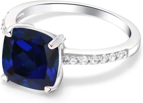 Miniatura 33 de Gem Stone King Anillo de compromiso de plata de ley 925 con piedra preciosa de corte cojín de 0.315 in Anillo de compromiso de aniversario de boda