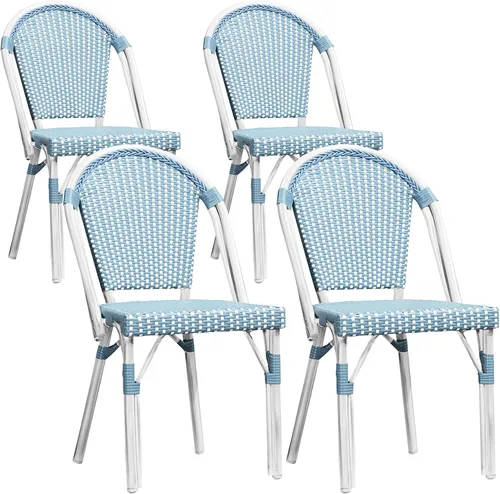 Miniatura 41 de PURPLE LEAF Juego de 2 sillas francesas de mimbre de aluminio, mimbre tejido a mano, sillas de comedor al aire libre para patio, cocina, jardín