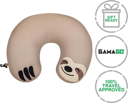 Miniatura 7 de GAMAGO Sloth Kids & Kidults, bonita almohada de avión para viajes, tela ultra suave rellena con microperlas para un suave apoyo del cuello