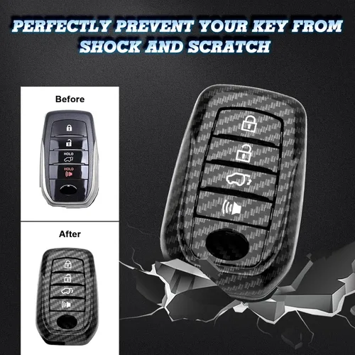Miniatura 3 de x xotic tech Funda para llavero de ABS con patrón de fibra de carbono negra brillante, compatible con Toyota Land Cruiser, 4Runner Hignlander, Rav4