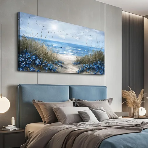 Miniatura 7 de KELIYUAN Arte de pared para sala de estar, lienzo decorativo de pared para dormitorio, oficina, decoración de pared de océano azul, imágenes de olas