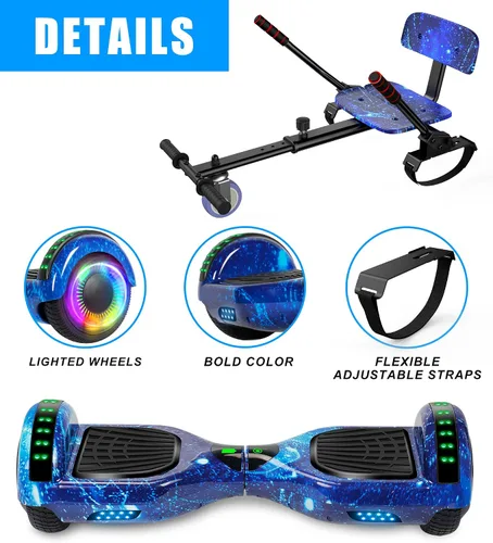 Miniatura 5 de SISIGAD Accesorio para asiento de scooter, 6.5 pulgadas, auto equilibrante, Go Kart, con Bluetooth y luces LED 6.5" azul+azul