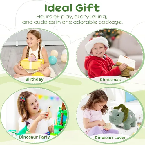 Miniatura 7 de Animales de peluche de dinosaurio, juguete de peluche para niñas y niños, una mamá dinosaurio con 3 dinosaurios bebés, triceratops, estegosaurio