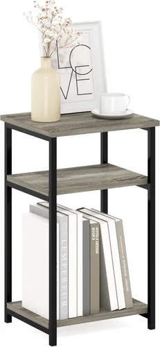 Miniatura 8 de Furinno JUST - Mesita lateral de 3 niveles con tubo giratorio N, estante abierto, mesita de noche con esquina curva redonda, mesita de cama, fácil