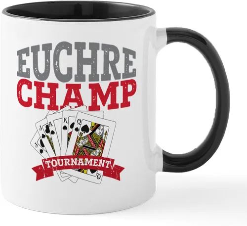 Miniatura 60 de CafePress Euchre Champ Mugs Taza de café de cerámica de 11 oz (11.0 fl oz)