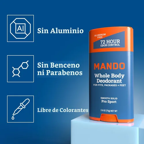Miniatura 3 de Mando Desodorante de cuerpo entero para hombres, barra lisa y sólida, control de olores de 72 horas, sin aluminio, sin bicarbonato de sodio, seguro