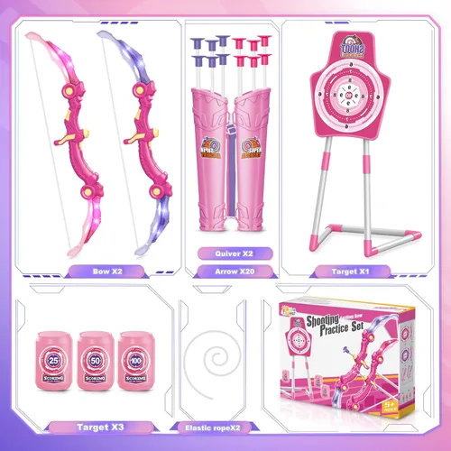 Miniatura 2 de SpringFlower 2 Bow and Arrow Sets with LED Light-up,2 Foam Dart Guns for Kids 5 6 7 8 9 10+ Years Old, Archery Set with Standing Target for Boys &