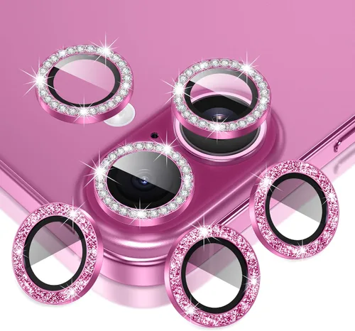 AGVEE Paquete de 6 protectores de lente de cámara para iPhone 16 de 6.1 pulgadas/16 Plus de 6.7 pulgadas, anillo de metal con purpurina brillante y