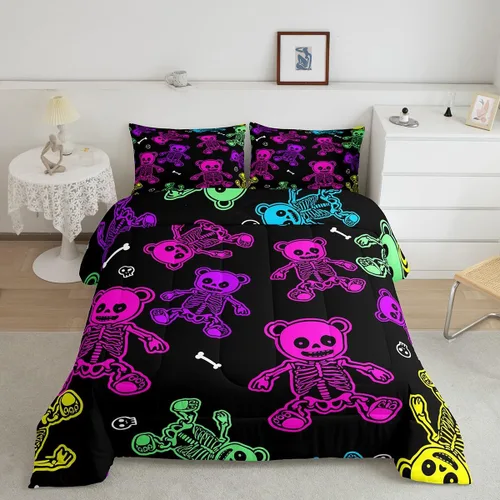 Miniatura 47 de Erosebridal Juego de ropa de cama de murciélago de Halloween, tamaño individual, juego de edredón de estrellas con purpurina y galaxia para niños