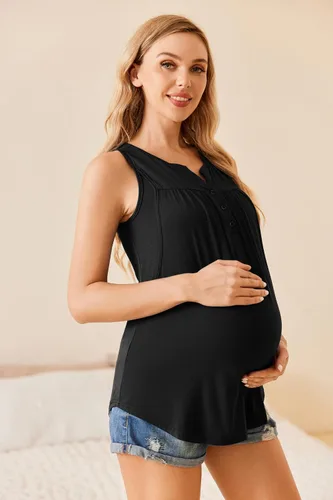 Miniatura 2 de Ekouaer Camisetas sin mangas para lactancia materna para mujer, de doble capa, ropa de embarazo de verano