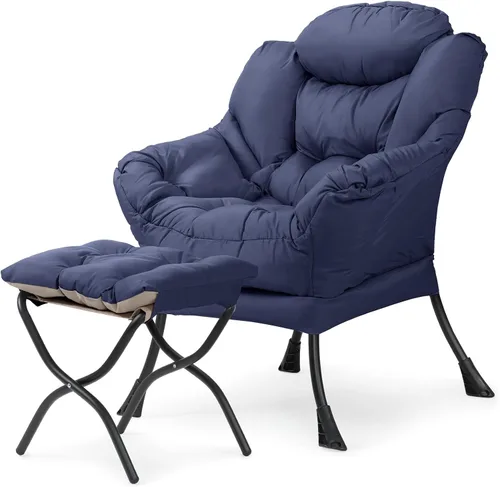 Miniatura 12 de Athena Collection Silla perezosa con otomana, sofá de salón, silla tapizada con reposapiés plegable, silla de lectura con bolsillo lateral y Beige