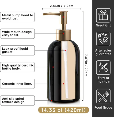 Miniatura 3 de Dispensador de jabón para platos recargable dorado para fregadero de cocina, botella dispensadora de jabón de manos para fregadero de encimera