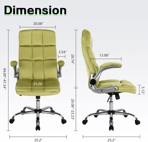 Miniatura 2 de Silla de oficina ejecutiva, sillas de oficina de terciopelo verde con soporte lumbar, sillas de escritorio de oficina en casa con ruedas y brazos