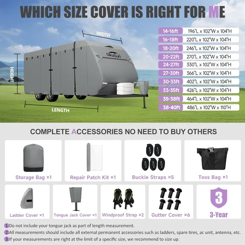 Miniatura 7 de Cubierta de remolque de viaje para caravana de 14 a 16 pies, cubierta impermeable de 7 capas mejoradas, cubierta de cámper para transportador