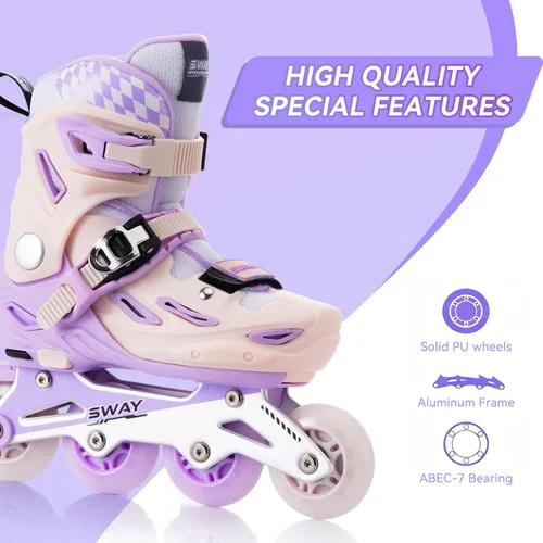Miniatura 3 de SWAY Patines en línea ajustables en 4 tallas para niñas y niños, todas las ruedas se iluminan, patines en línea para exteriores para niños y jóvenes