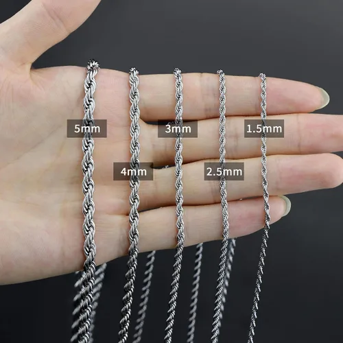 Miniatura 5 de Cadena de torzal de acero inoxidable chapada en oro real de 18quilates, cadena de 0.059, 0.098 y 0.196pulgadas de ancho (1.5, 2.5 y 5mm)