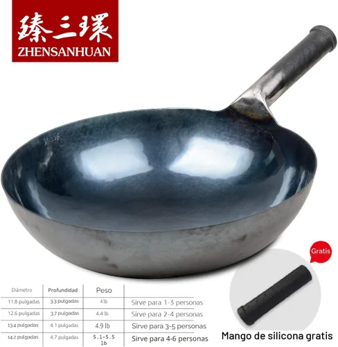 Miniatura 3 de ZhenSanHuan - Woks chinos de hierro martillado a mano y sartenes para saltear, antiadherentes, sin revestimiento, acero al carbono Pow