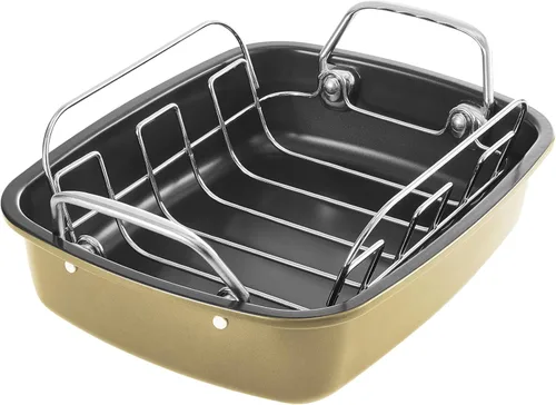 KITESSENSU Sartén antiadherente para asar pavos con estante de 17 x 14 pulgadas, sartén grande para asar pollo para horno, asas más anchas y